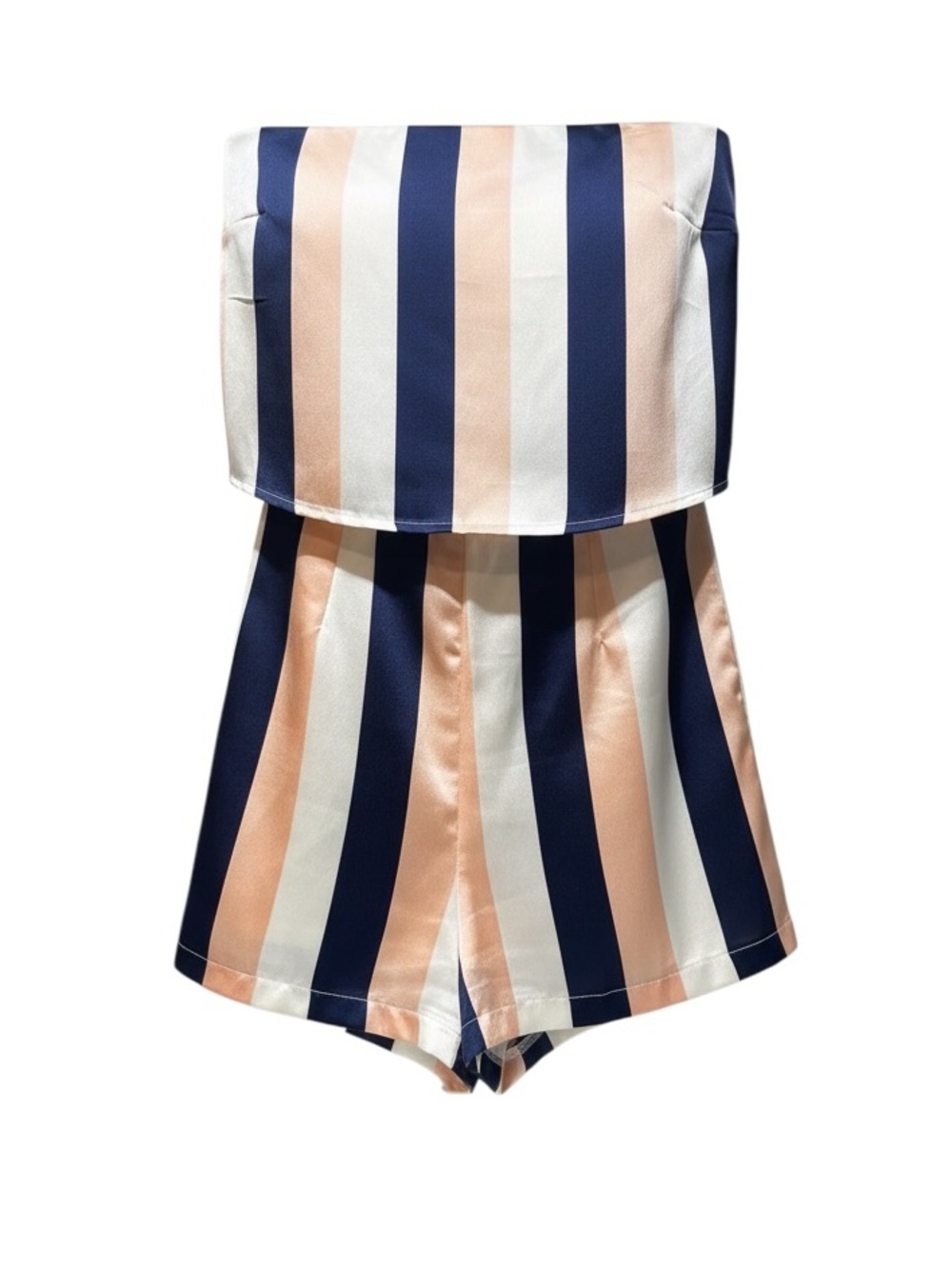 🛥️ Missguided Playsuit Circa 2016 🥰
Silky Pink, Off-white & Navy 
Striped Romper